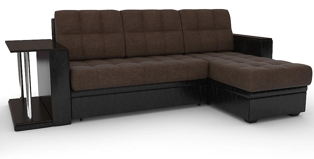 Угловой диван с кожанными подлокотниками Атланта-эконом Мальта Браун со столиком
