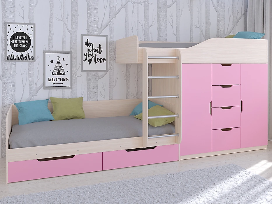 Детская кровать чердак  Астра-6 (Принцесса) Розовый