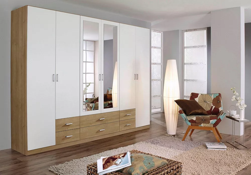 Шкаф для одежды с зеркалом Мадрид Гамма-6 Белый/Дуб Горный