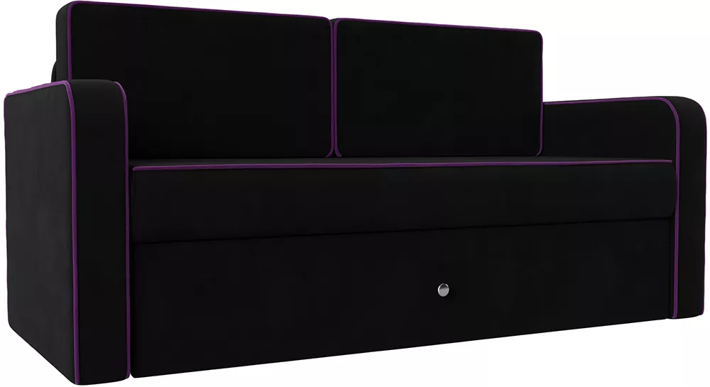 Детский диван с ящиком для белья Смарт Вельвет Черный-Фиолетовый
