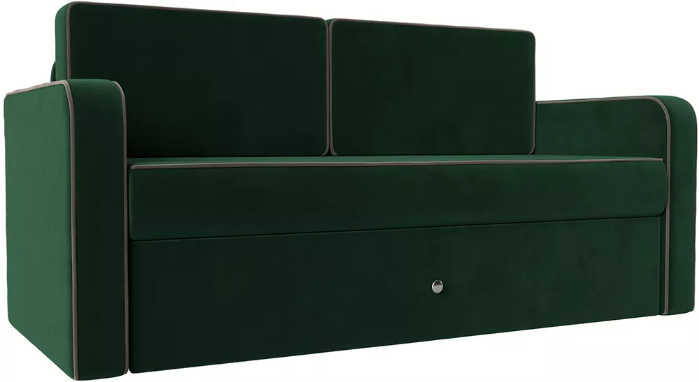 Детский диван с ящиком для белья Смарт Велюр Зеленый-Коричневый