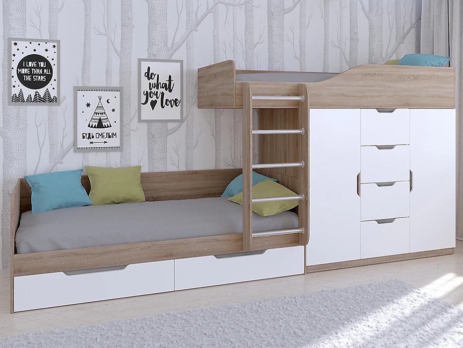 Детская кровать с ящиками для хранения Астра-6 Сонома/Белый