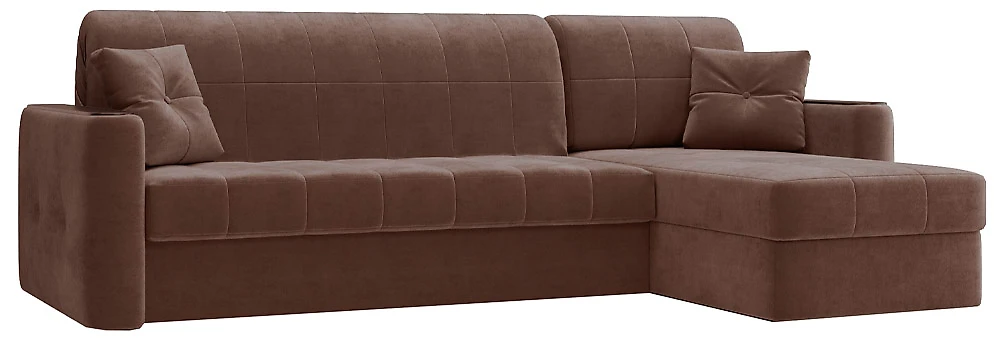 Угловой диван с большим спальным местом Ницца Плюш Браун