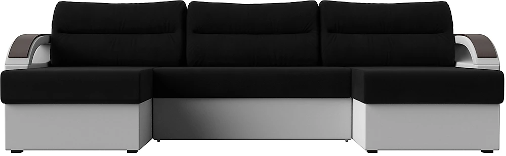 Угловой диван с подушками Форсайт Вельвет Микс Блэк-Вайт