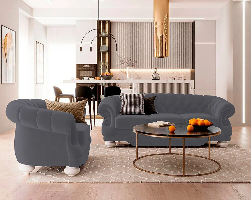 Прямой диван серого цвета KOH-I-NOOR Дизайн 4