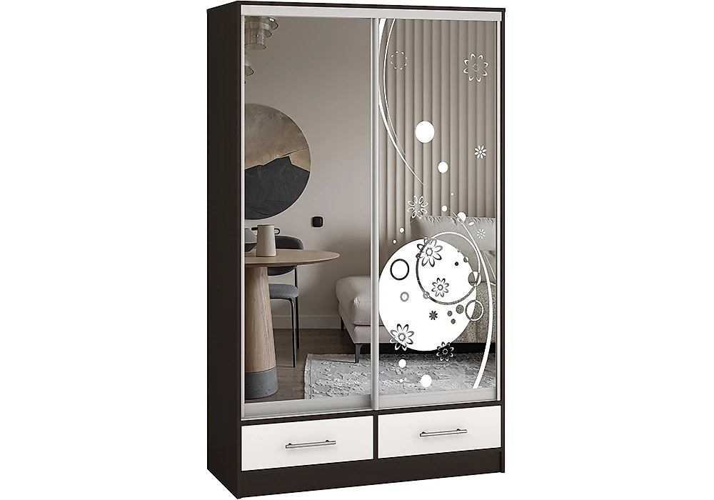 Чёрный шкаф Версаль-120 Зеркало-Зеркало пескоструй Дизайн-1