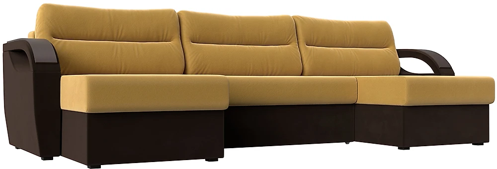 Угловой диван с подушками Форсайт Вельвет Еллоу-Браун