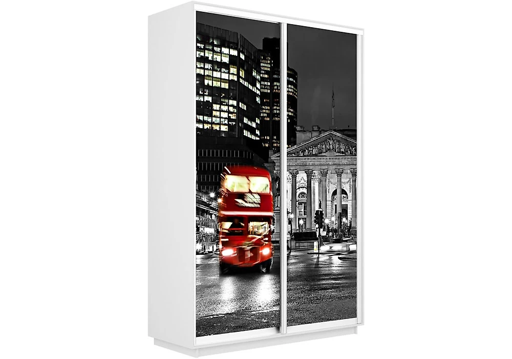 Светлый шкаф-купе Экспресс Фото дуо Лондон Белый