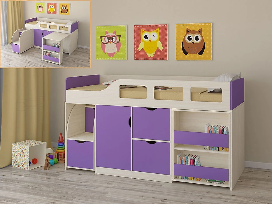 Детская кровать с ящиками для хранения Астра-8 Фиолетовый