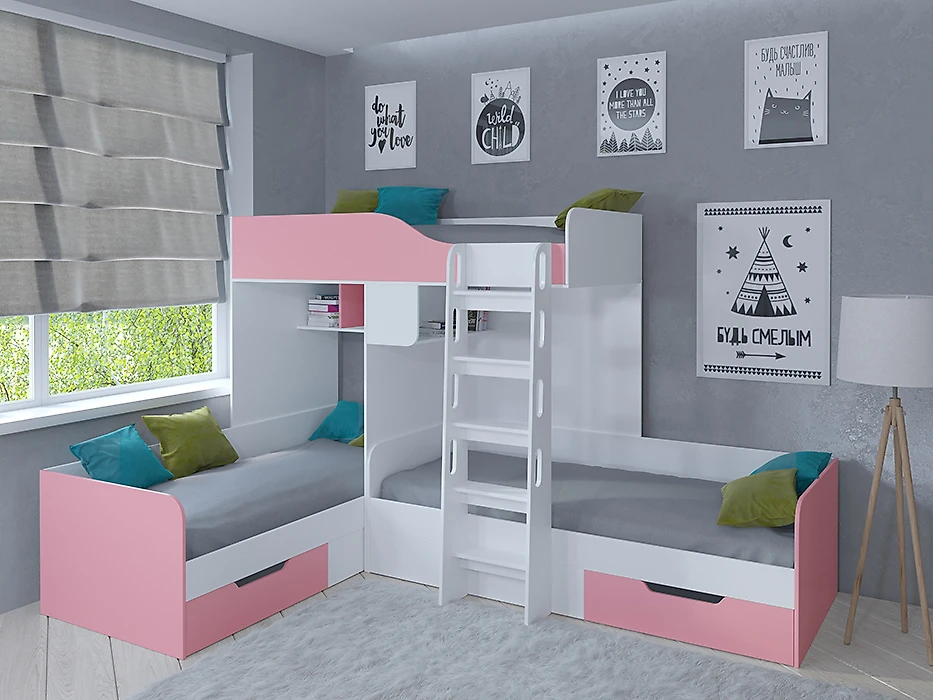 Детская кровать с ящиками для хранения Трио Розовый