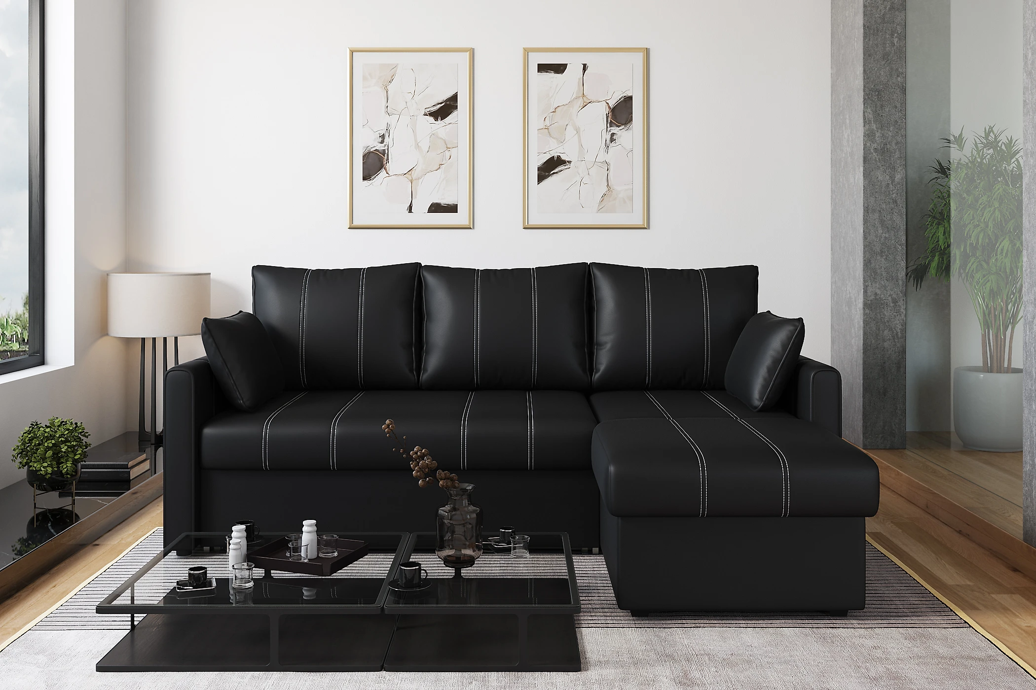 угловой диван с металлическим каркасом Риммини Дизайн 3 кожаный