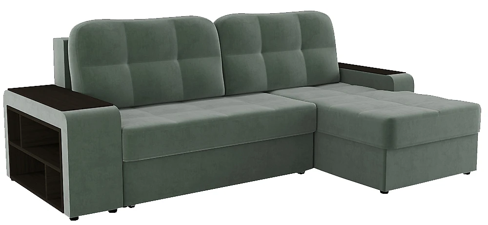 Угловой диван изумрудный Дубай Дизайн-2 с полками