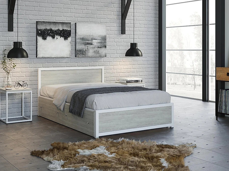 Кровать в современном стиле Титан Лофт-120 Крафт белый Б
