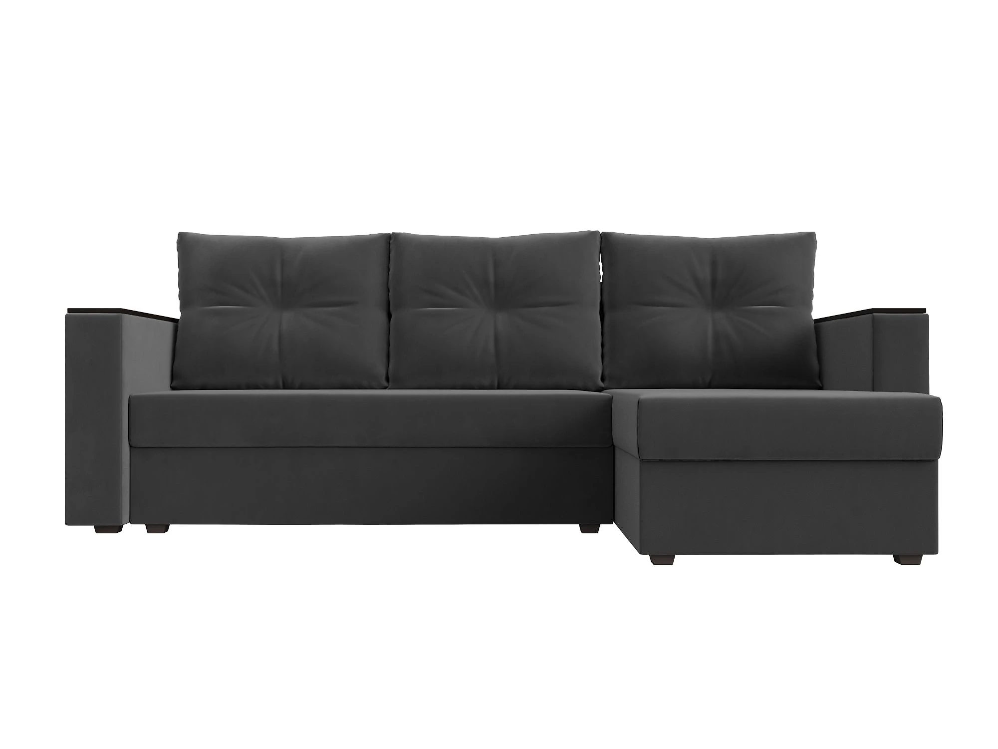 Угловой диван с ящиком для белья Атланта Лайт Плюш без стола Дизайн 6