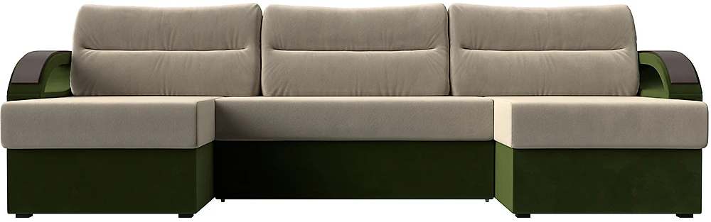 Угловой диван с подушками Форсайт Вельвет Беж-Грин