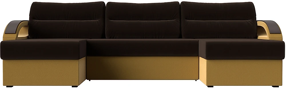 Угловой диван с подушками Форсайт Вельвет Браун-Еллоу