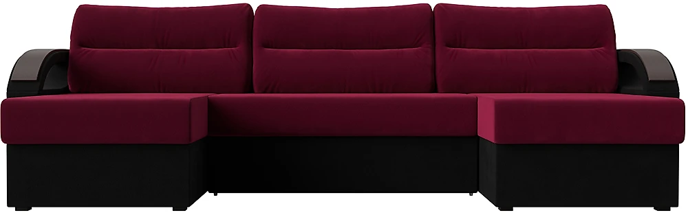 Угловой диван с подушками Форсайт Вельвет Бордо-Блэк