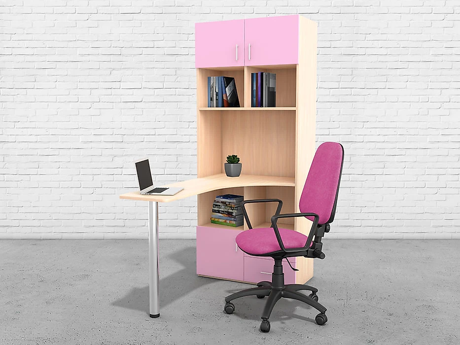 Письменный стол  GK ST 100 Дуб Молочный-Розовый со стеллажом
