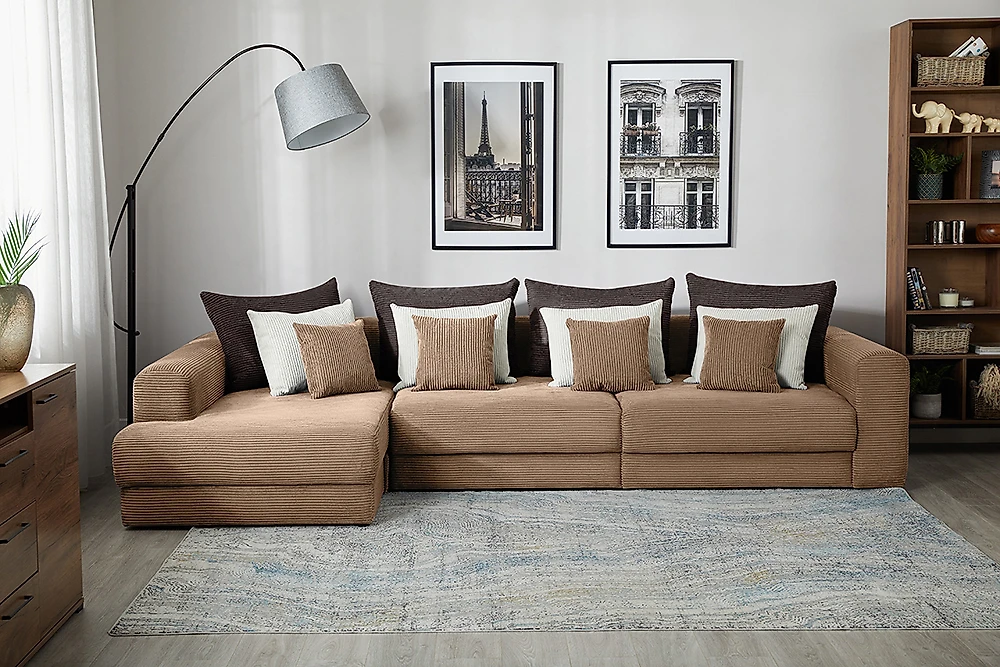 Угловой диван с независимым пружинным блоком Манхеттен Люкс Плюш Крем Макси