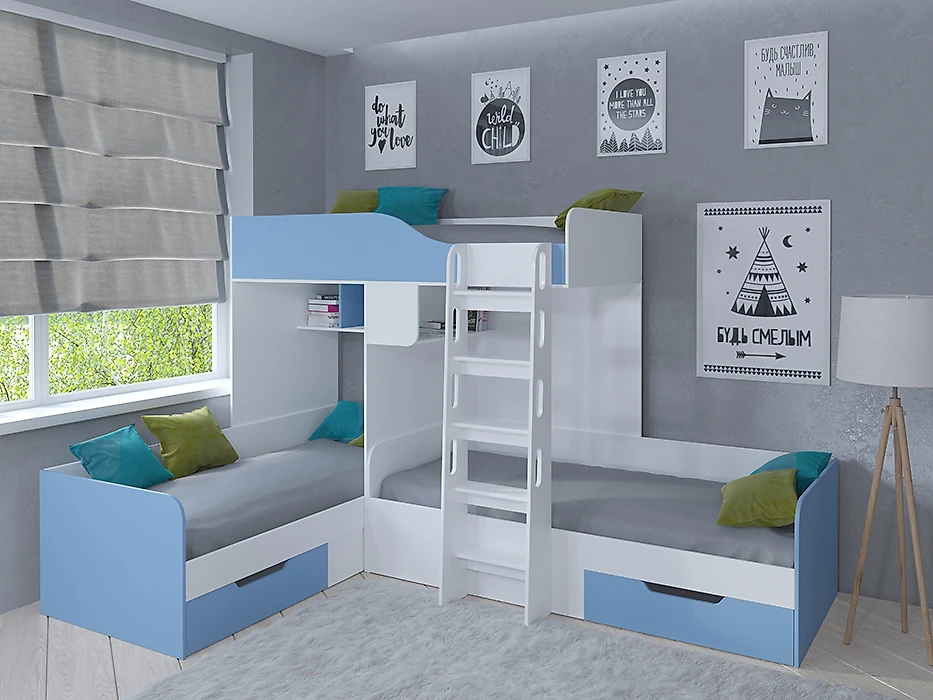 Детская кровать с ящиками для хранения Трио Голубой