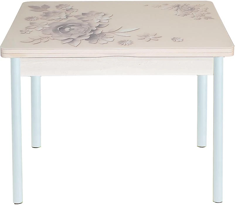 Обеденный стол  Симпл Кофейный Цветы Белый