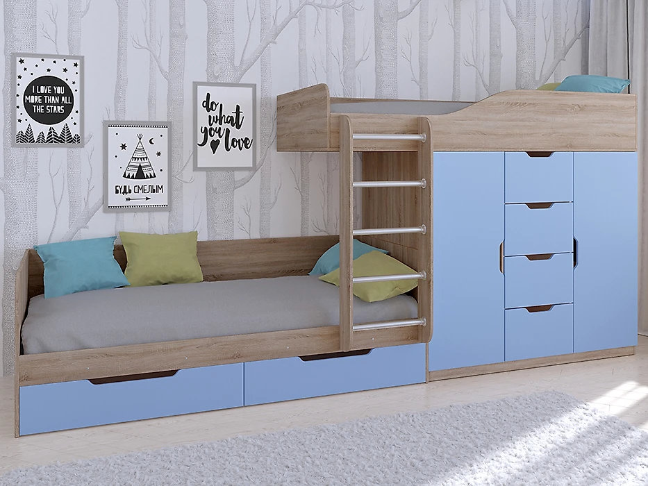 детская двухэтажная кровать Астра-6 Сонома/Голубой