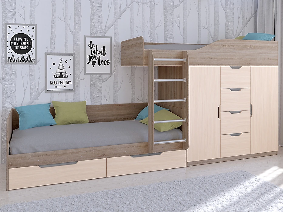 детская двухэтажная кровать Астра-6 Сонома/Дуб Молочный