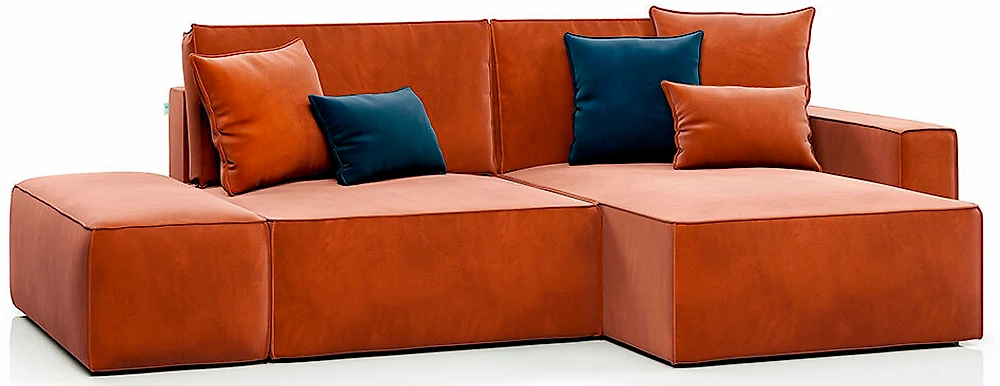 Угловой диван оранжевый Корсо с банкеткой Оранж