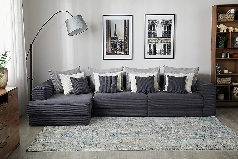 Угловой диван из ткани антикоготь Манхеттен Люкс Плюш Графит Макси