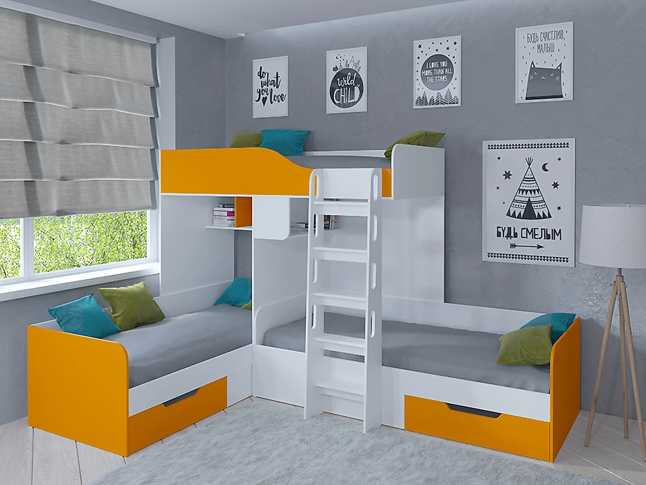 Детская кровать с ящиками для хранения Трио Оранжевый