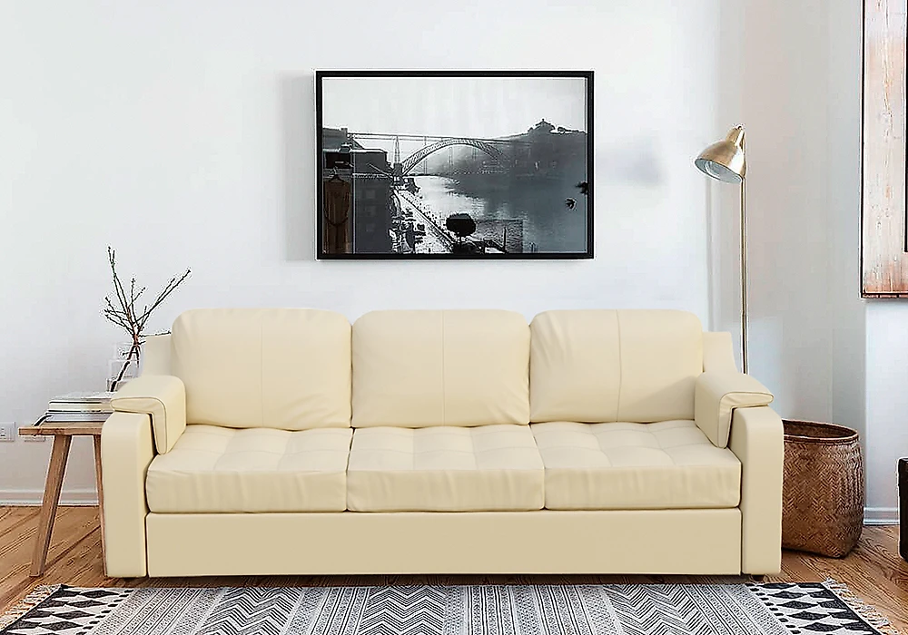 Бежевый диван Берета Дизайн 3 кожаный
