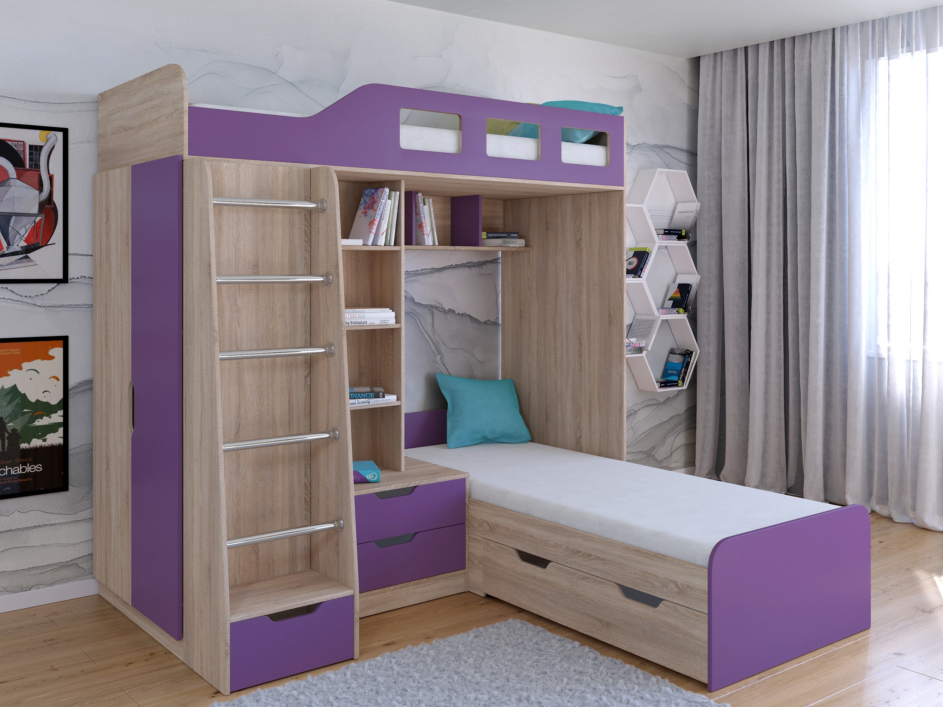 Детская кровать для девочек Астра-4 Фиолетовый