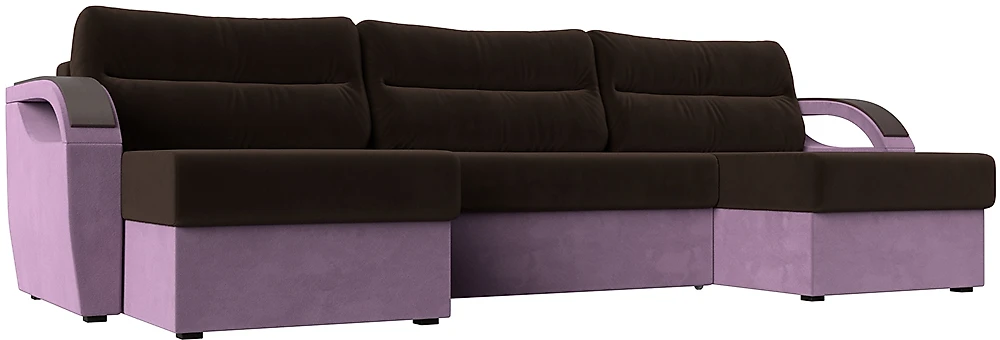 Угловой диван с подушками Форсайт Вельвет Браун-Лилак