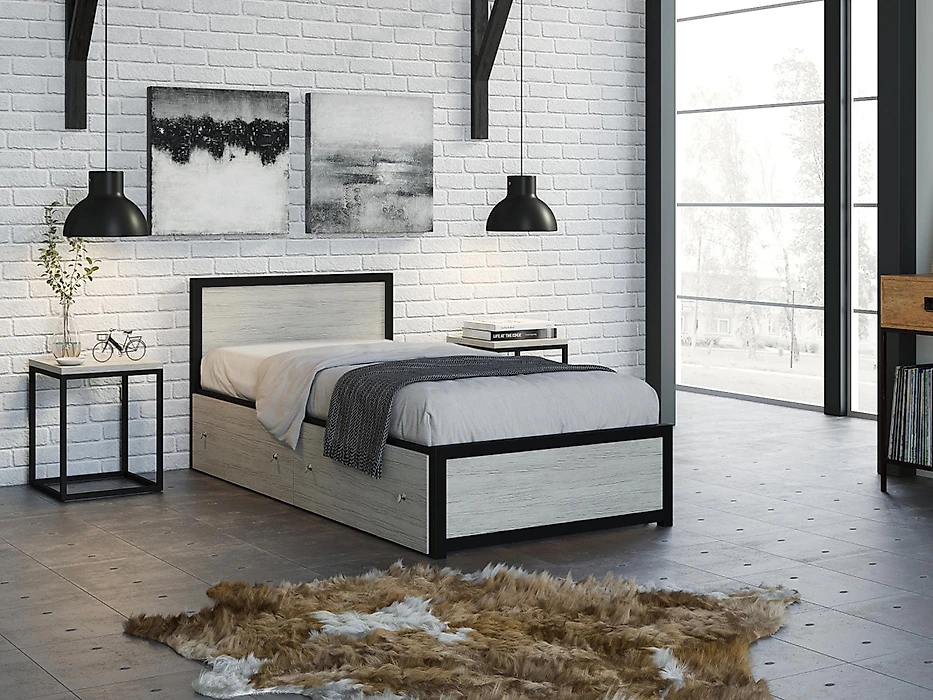Кровать в современном стиле Титан Лофт-90 Крафт белый Ч