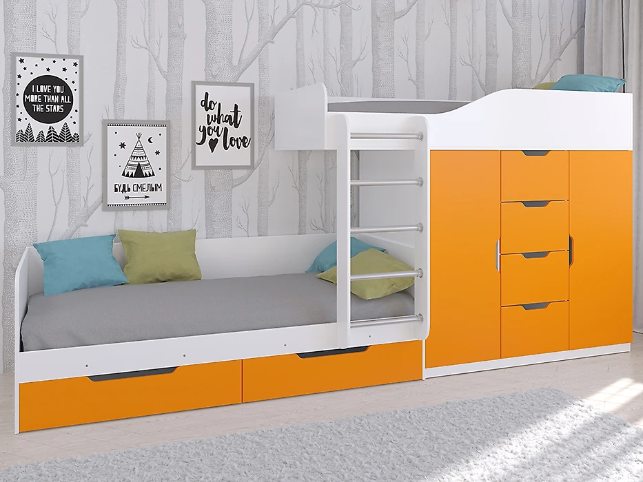 детская двухъярусная кровать Астра-6 Белый/Оранж
