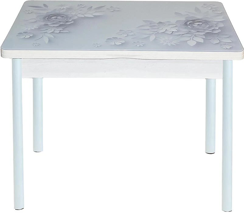 Обеденный стол  Симпл Цветы на Сером Белый