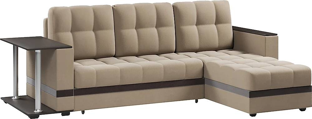 Угловой диван с ящиком в подлокотниках Атланта Классик Беж со столиком