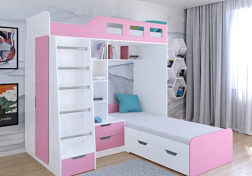 Детская кровать чердак  Астра-4 (Принцесса) Розовый