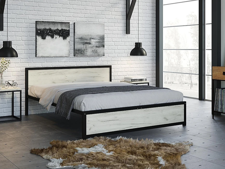 Кровать в современном стиле Титан Лофт-160 без ящиков Крафт белый Ч