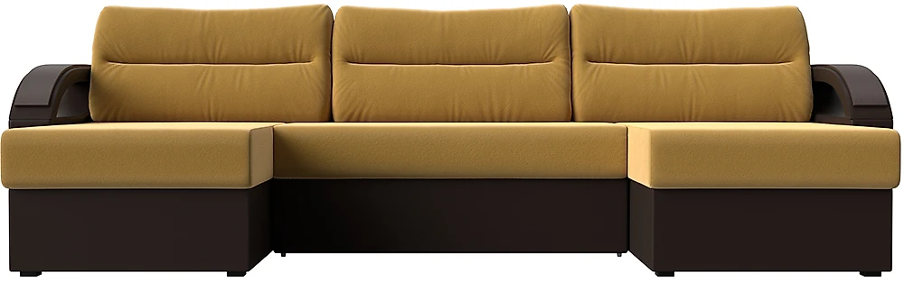 Угловой диван с подушками Форсайт Вельвет Микс Еллоу-Браун