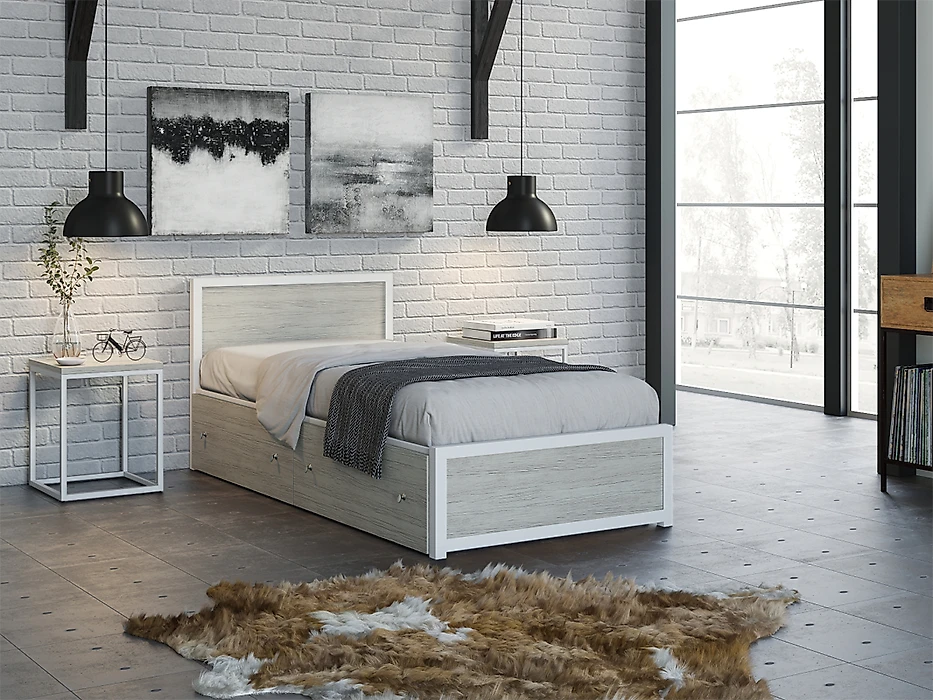 кровать в стиле минимализм Титан Лофт-90 Крафт белый Б