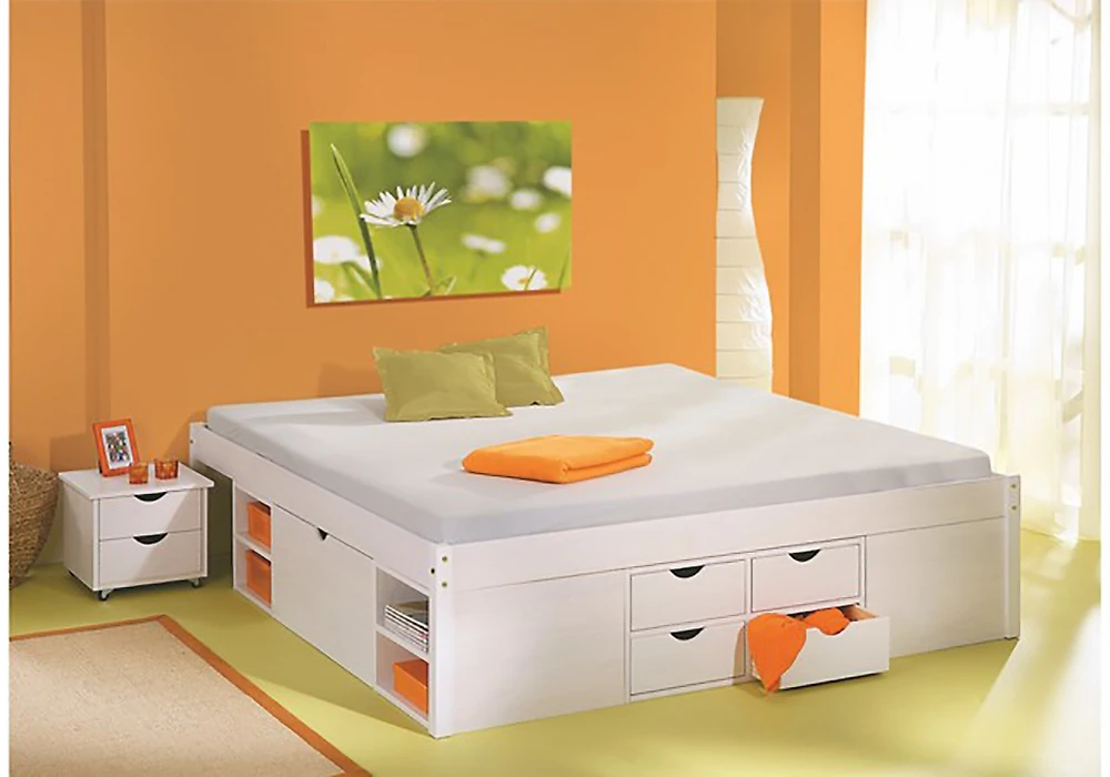 Современная двуспальная кровать Ева-5 с тумбой