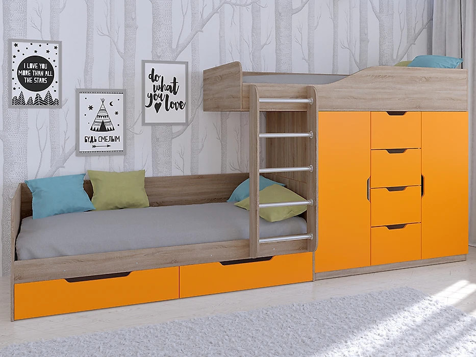 Кровать детская  Астра-6 Сонома/Оранж