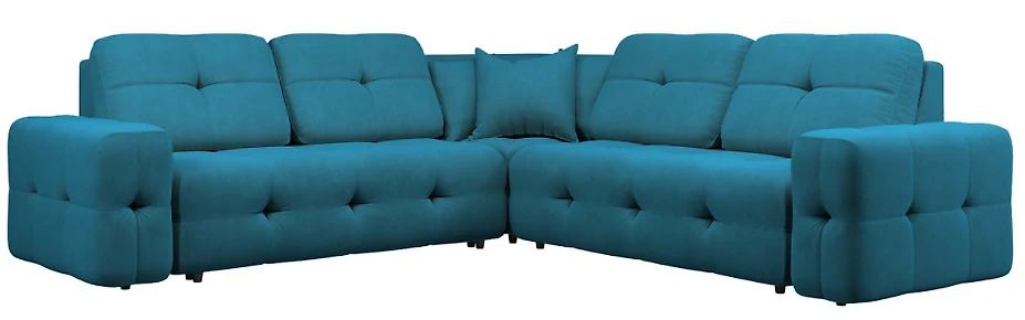 Угловой диван с пуфом модульный Спилберг-1 Плюш Азур