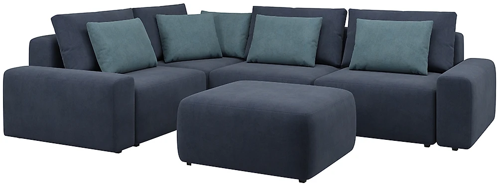 Модульный диван с подушками Гунер-1 Плюш Кобальт нераскладной
