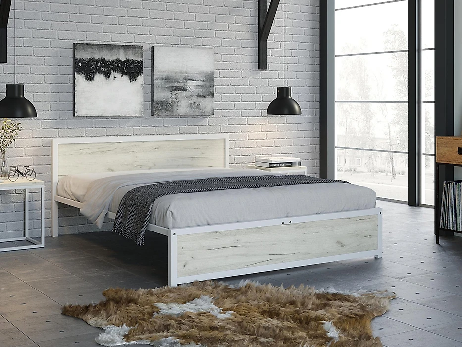 Кровать в современном стиле Титан Лофт-160 без ящиков Крафт белый Б