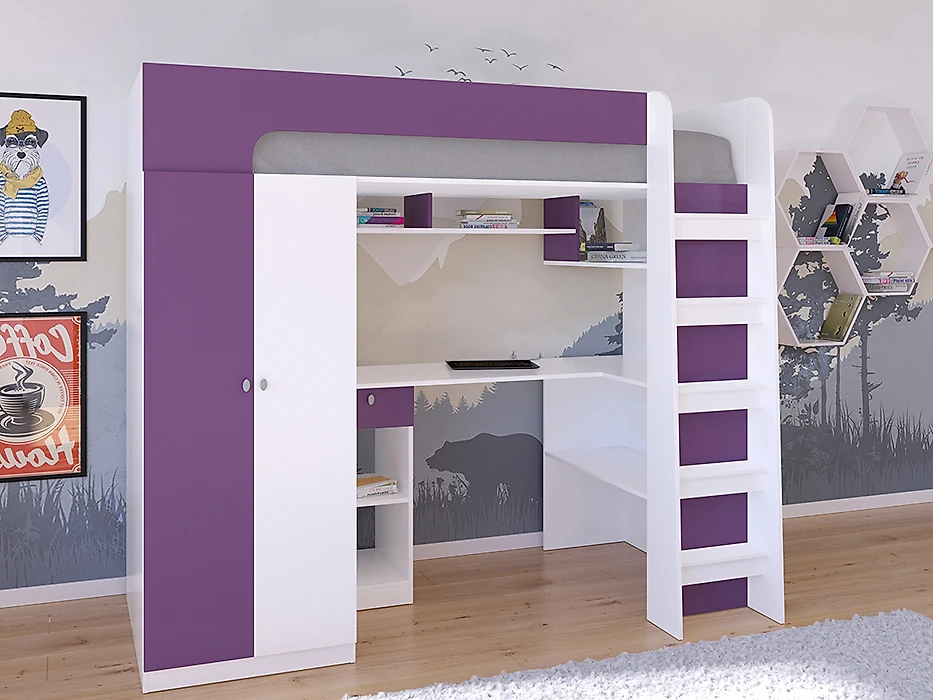 Детская кровать для девочек Астра-10 Фиолетовый