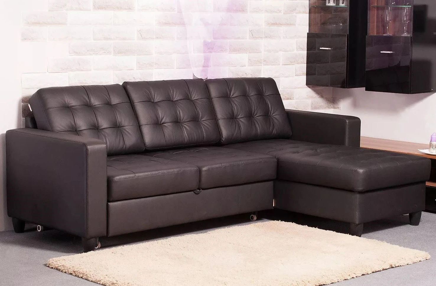 Чёрный кожаный диван кожаный Камелот Дизайн 4
