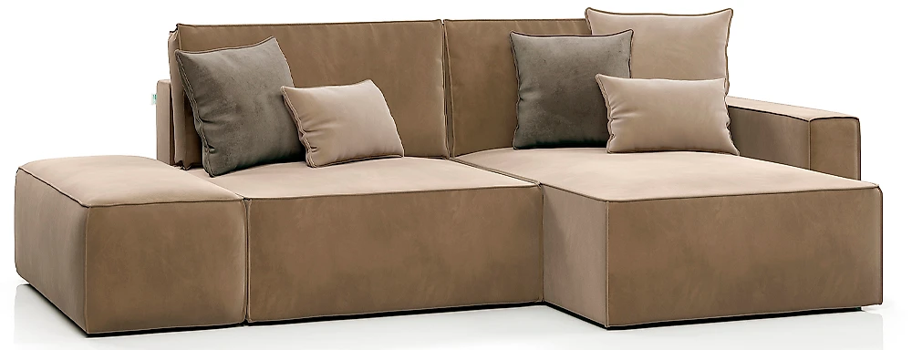 Угловой диван из велюра Корсо с банкеткой Беж