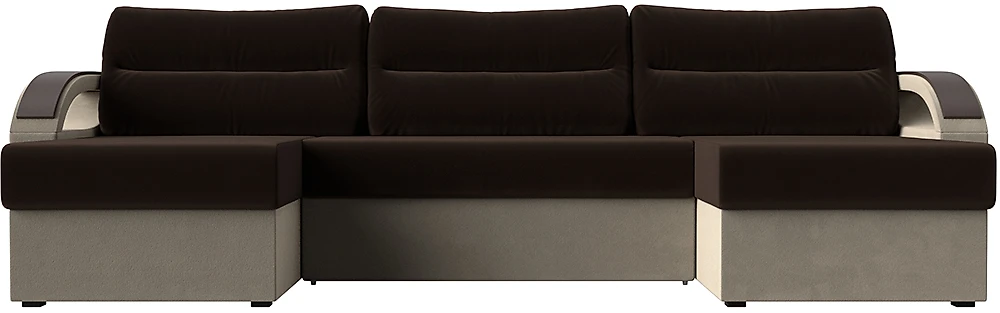 Угловой диван с подушками Форсайт Вельвет Браун-Беж
